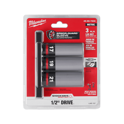 Milwaukee SHOCKWAVE Impact Duty 1/2in Drive 3PC Lug Nut Wheel Socket Set 49667830