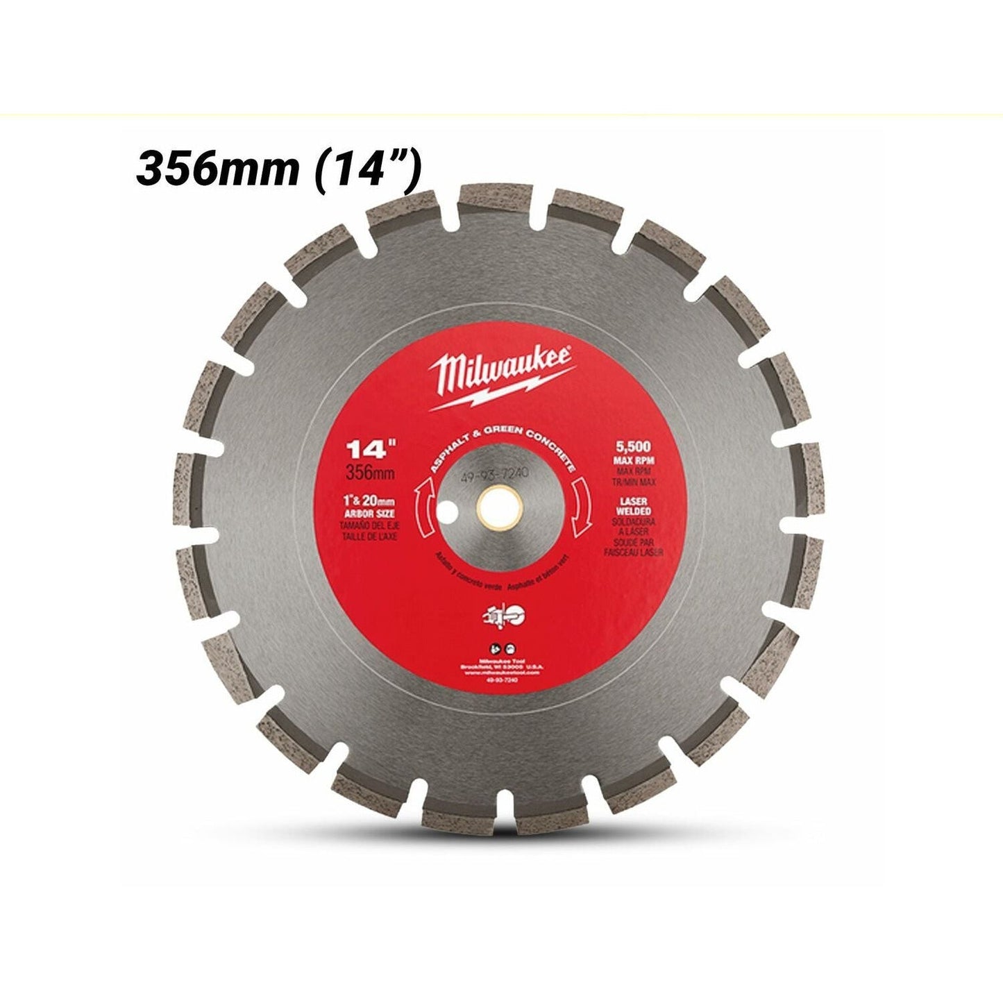 Milwaukee 49937240 350mm (14”) Diamond Asphalt & Green Concrete Segmented Blade