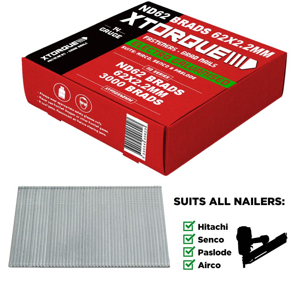 Xtorque XTFNDS62MM ND62 Brads Nail Pack - 62X2.2mm - 3000 Brads - Fasteners ND Series