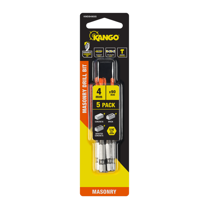 Kango 4 x 90mm 1/4" Masonry Drill Bit - 5 Pack