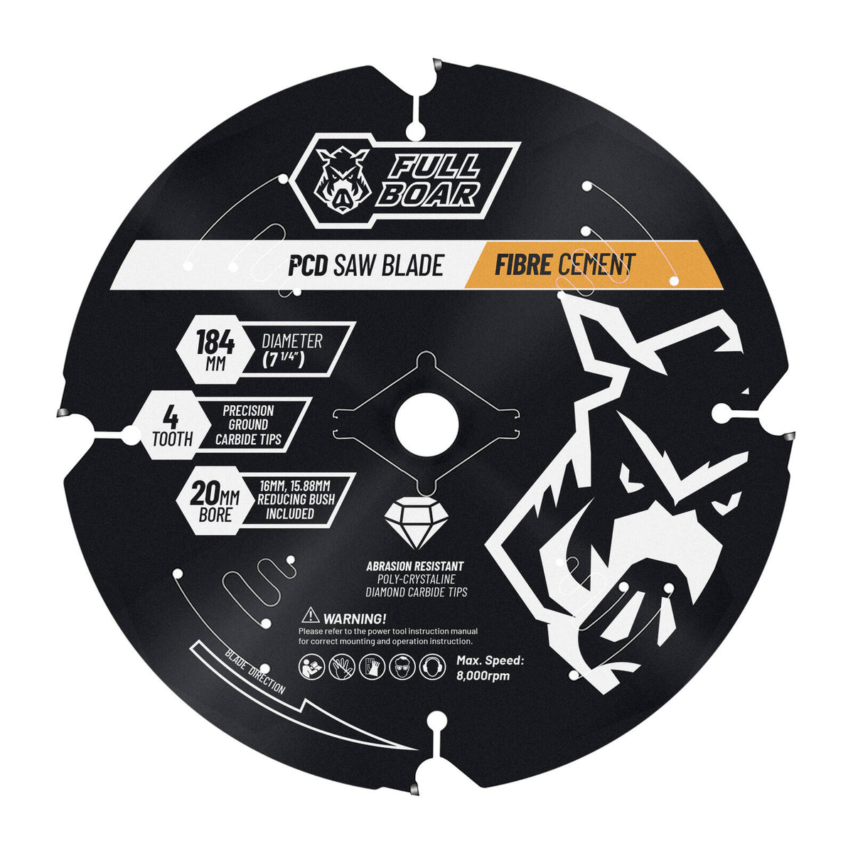 Full Boar 184mm 4T PCD Fibre Cement Circular Saw Blade