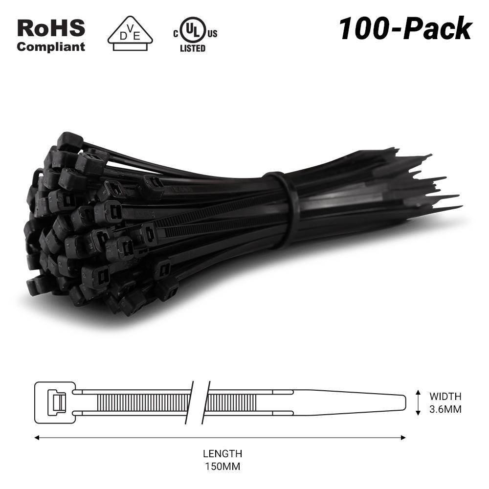 Fixed Fasteners FBCT150 100-Pack 150mm x 3.6mm Black UV Resistant Nylon Cable Tie