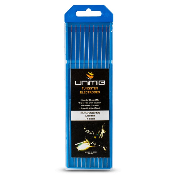 UNIMIG 1.6mm WT20 2.0 Percent Thoriated Tungsten Electrodes - 10 Pack PTR0004-16