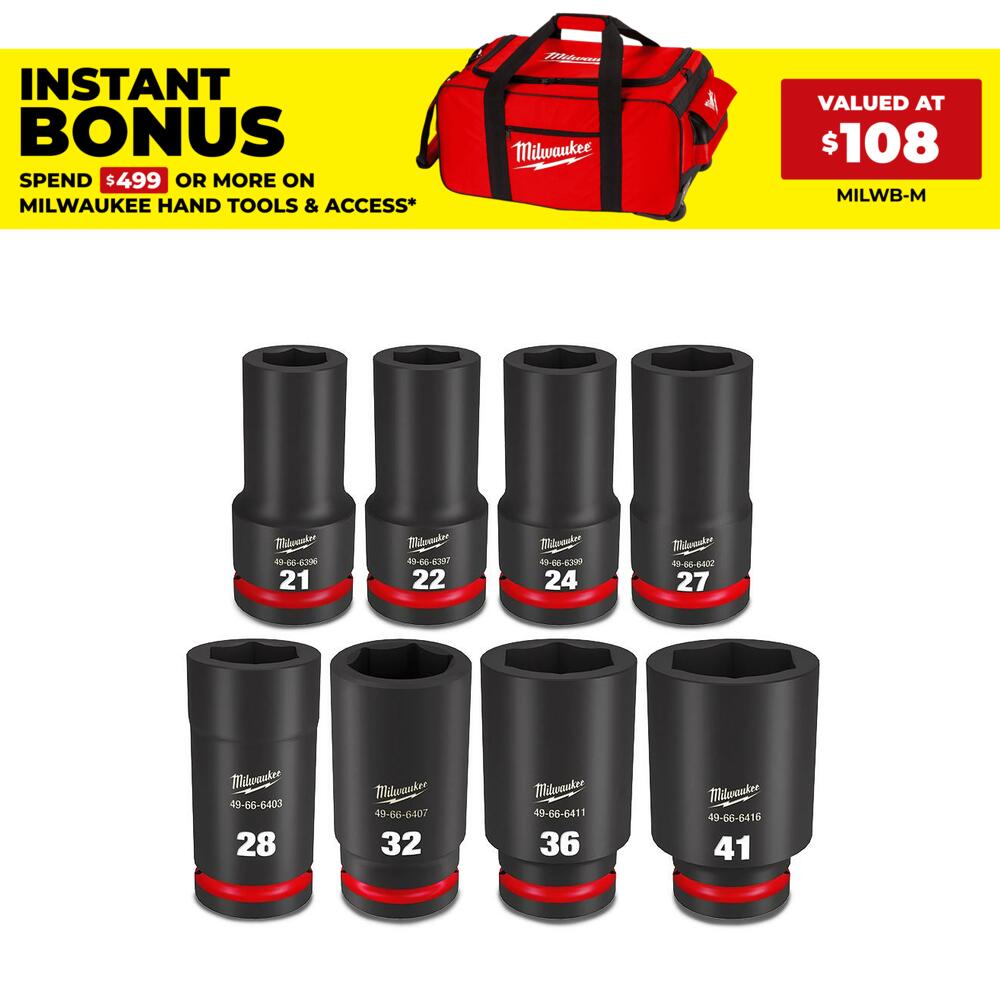 Milwaukee 49667055 8pce Shockwave 3/4" Drive Metric Deep 6 Point Impact Socket Set