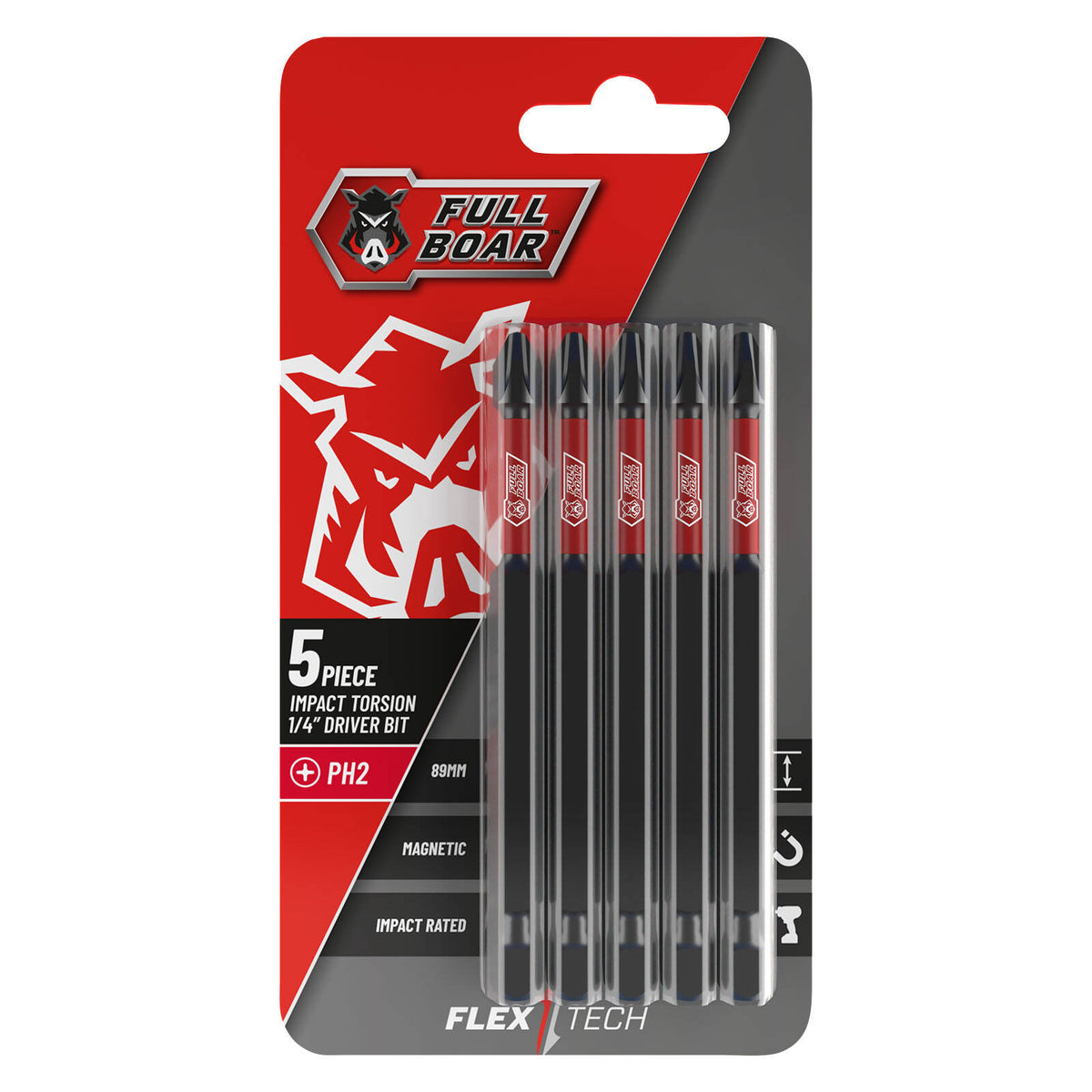 Full Boar PH2 x 89mm Impact Torsion Bit FBPH2-895 - 5 Pack