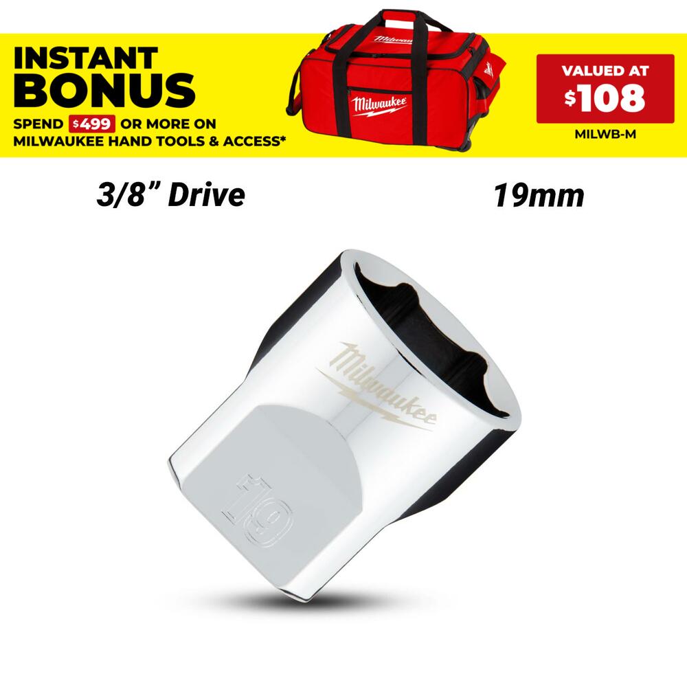 Milwaukee 45349089 3/8’’ Drive 19mm Metric 6-Point Standard Socket