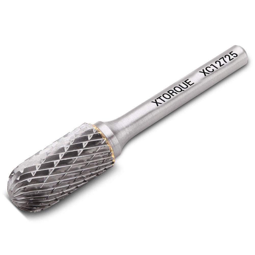 Xtorque XC12725 12.7mm x 25mm 1/4" Shank Tungsten Carbide Cylindrical Ball Nose Double Cut Burr