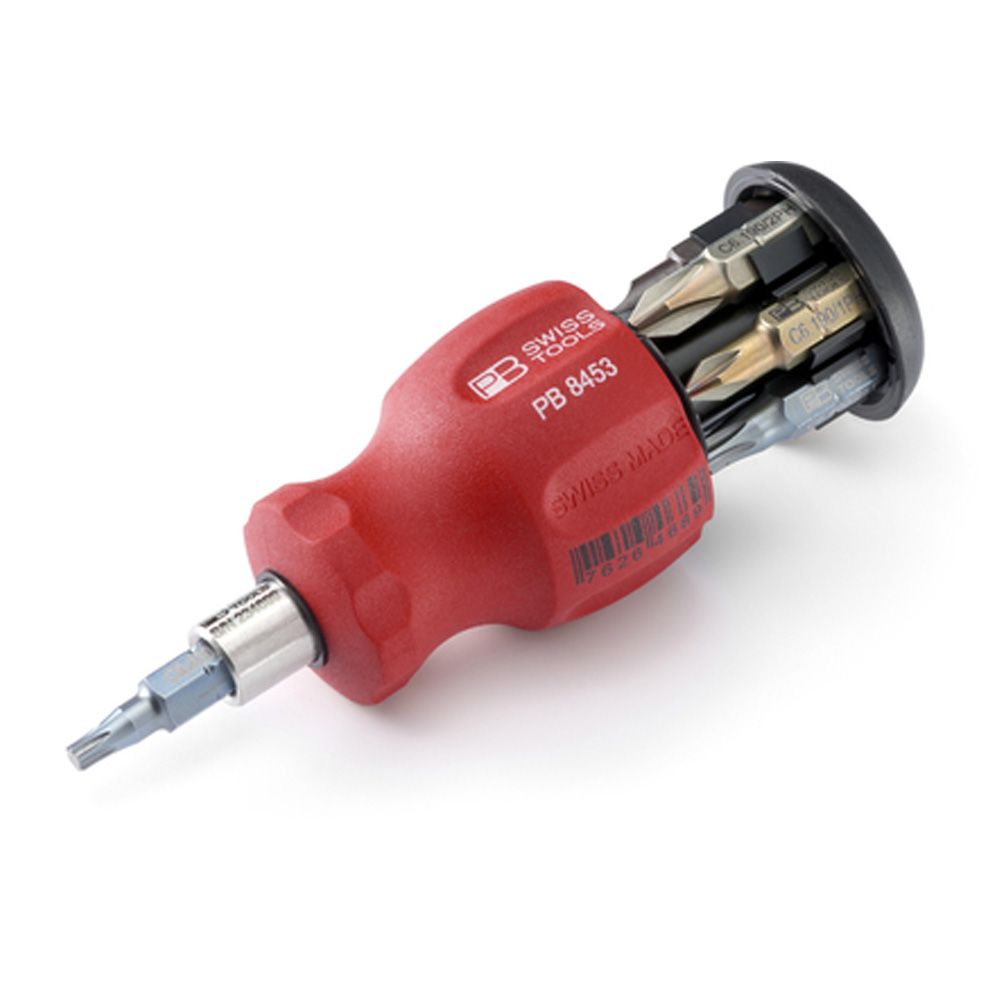 PB SWISS TOOLS PB8453.V01CN Insider Stubby Pocket Tool with Integrated Bit Magazine & 6 Precision Bits