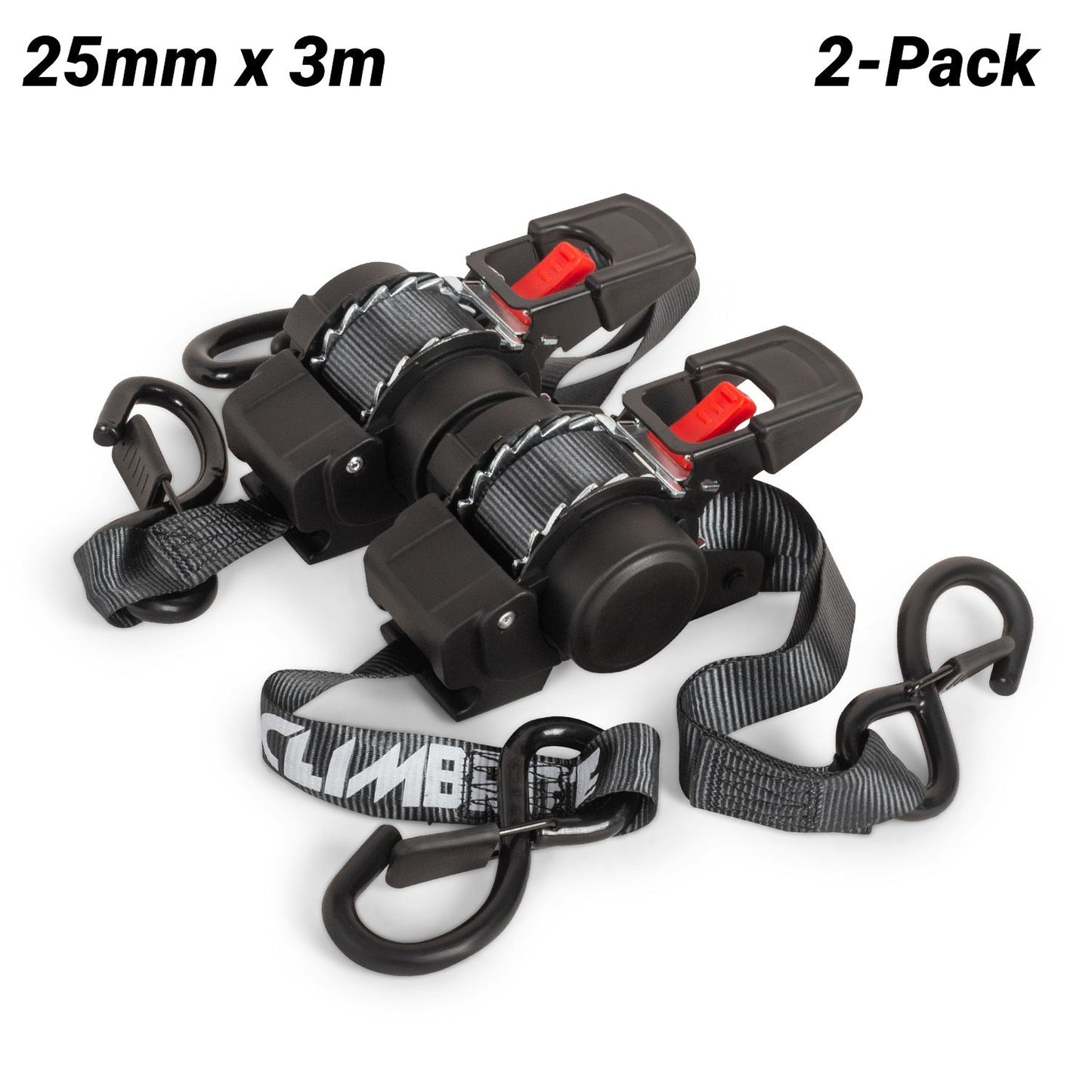 Climbrite CRR320 2-Pack 3m x 25mm 320kg Retractable Ratchet Straps