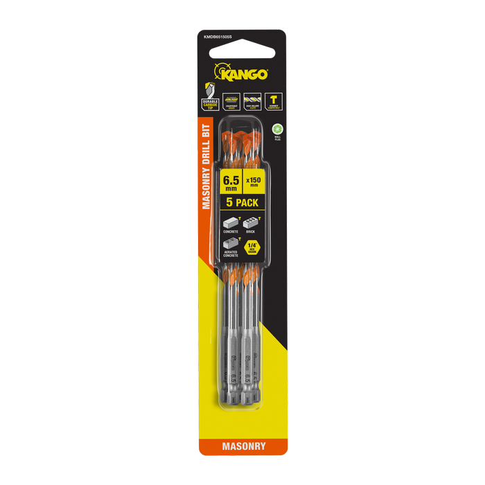 Kango 6.5 x 150mm 1/4" Masonry Drill Bit - 5 Pack