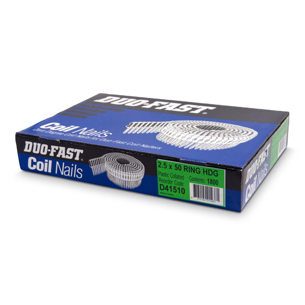 Paslode D41510 DUO-FAST 2.5mm x 50mm Ring Hot Dipped Galvanised 0 Degree Plastic Collated Coil Nails