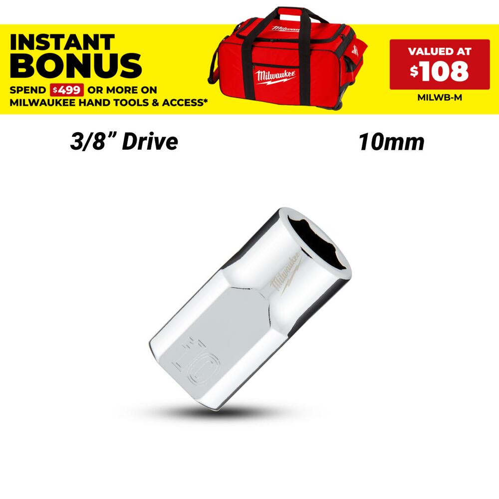 Milwaukee 45349080 3/8’’ Drive 10mm Metric 6-Point Standard Socket