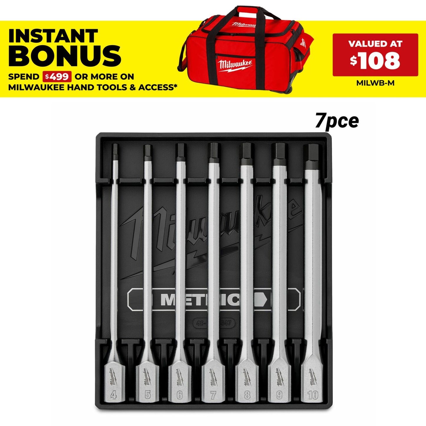 Milwaukee 4932500435 7pce 3/8” Drive Metric Hex Long Bit Socket Set