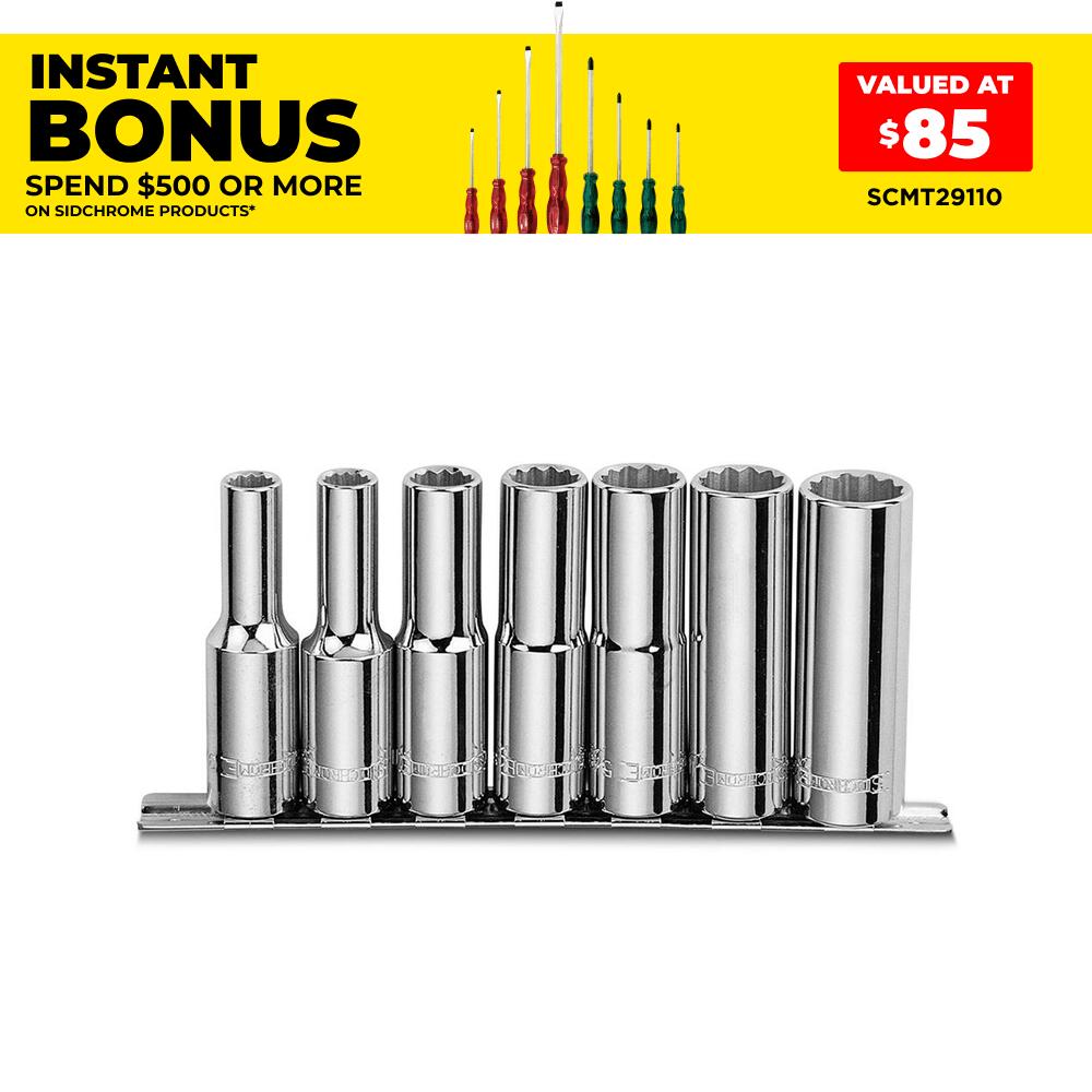 Sidchrome SCMT14451 7pce 1/2" Drive AF Deep Socket Set