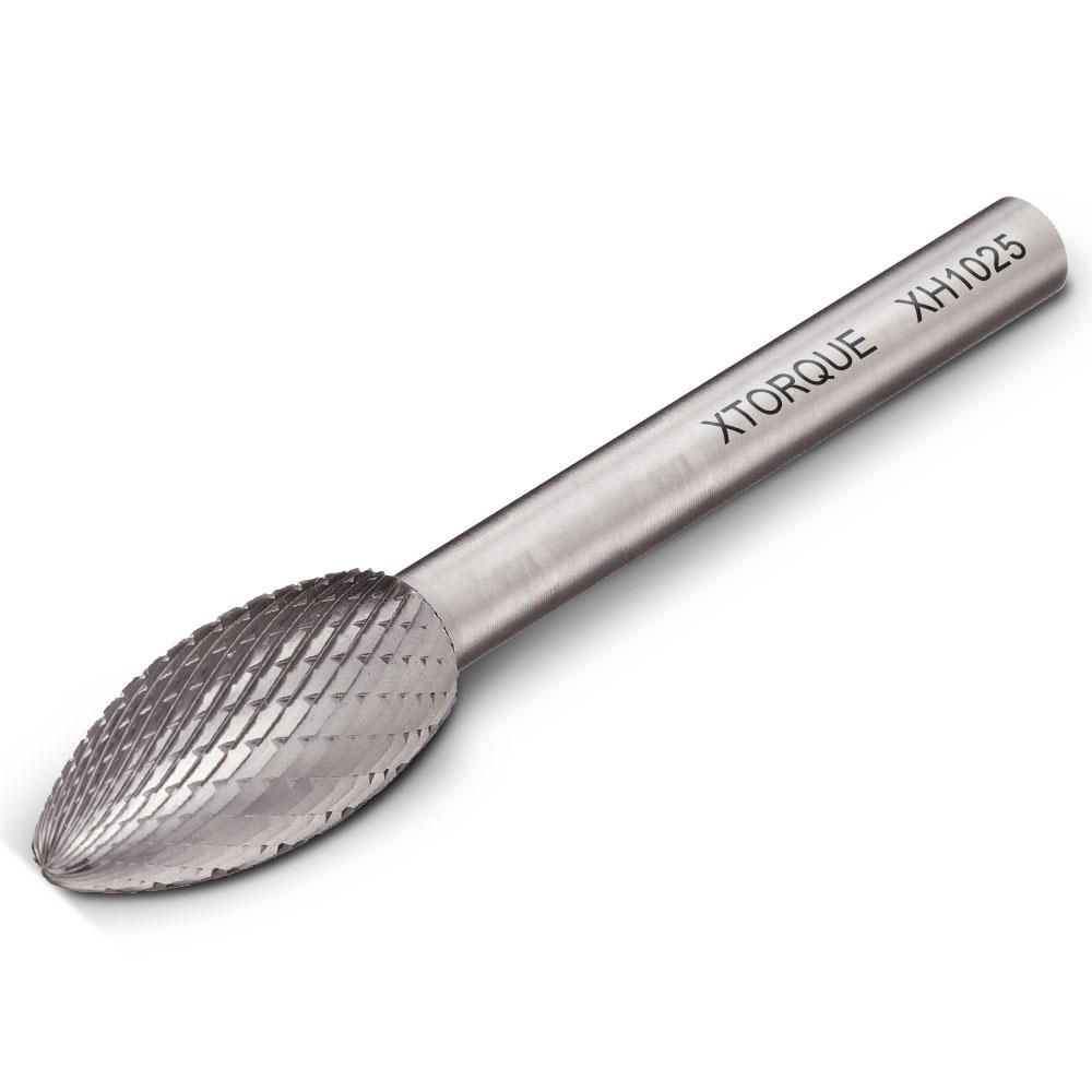 Xtorque XH1025 10mm x 25mm 1/4" Shank Tungsten Carbide Flame Shape Double Cut Burr