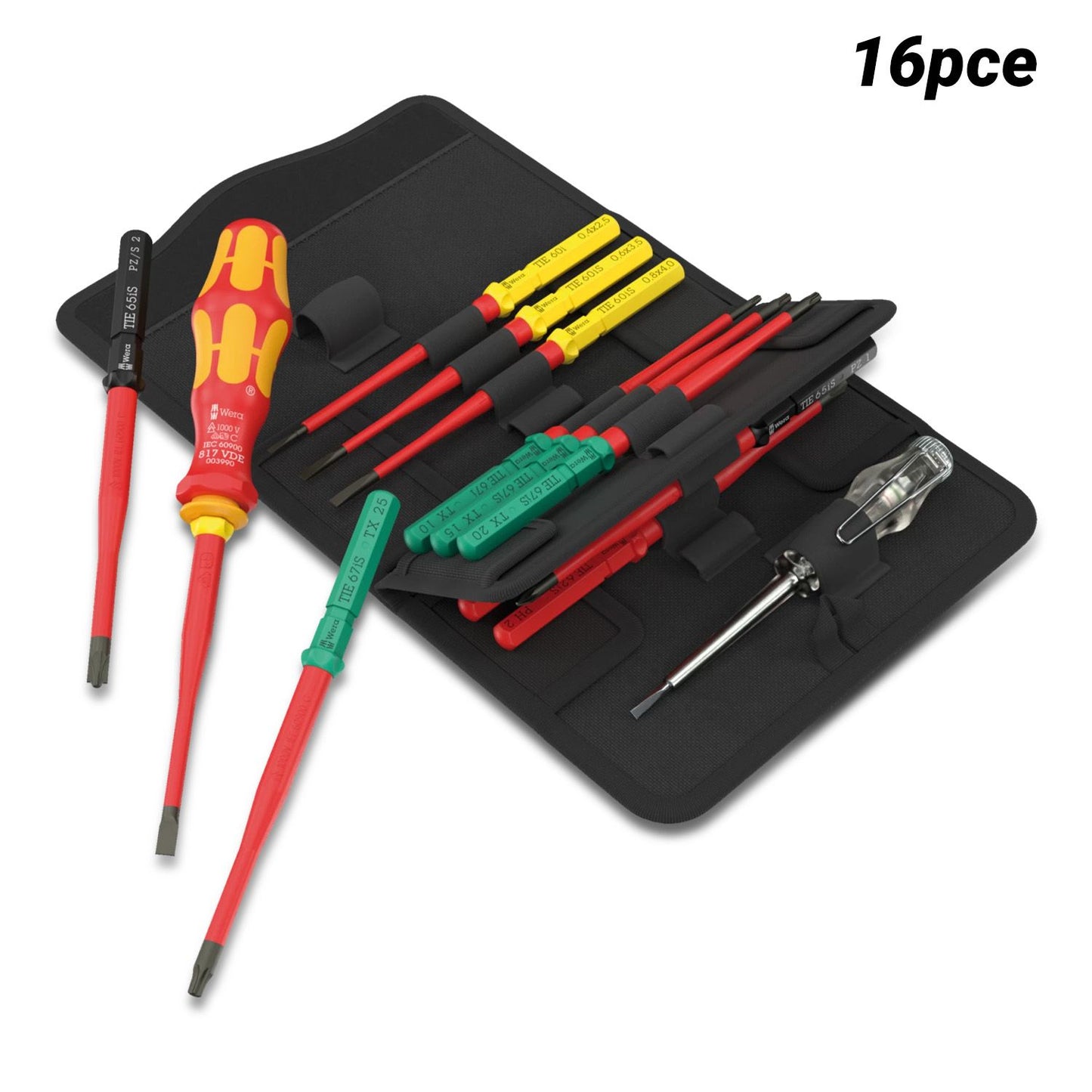 Wera WER006608 16pce Kraftform Kompakt VDE Extra Slim Screwdriver Set in Universal Wallet