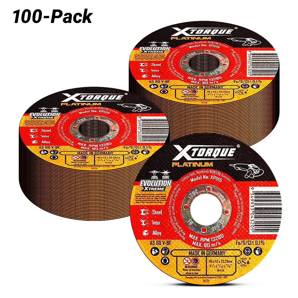 Xtorque XPI115-100 Platinum 100-Pack 115mm (4.5") 1.0mm Platinum Inox Cutting Disc - MADE IN GERMANY
