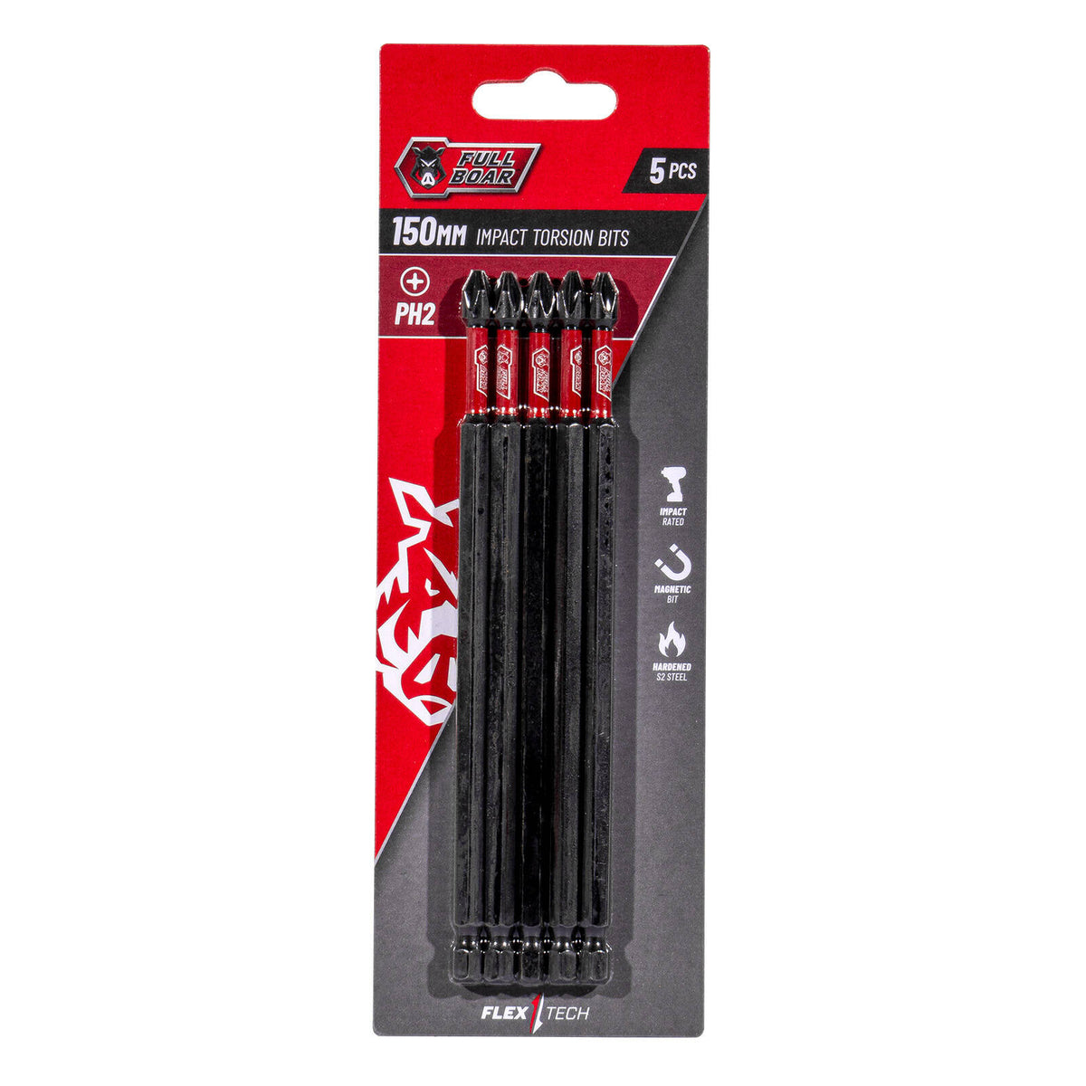 Full Boar PH2 x 150mm Impact Torsion Bit - 5 Pack