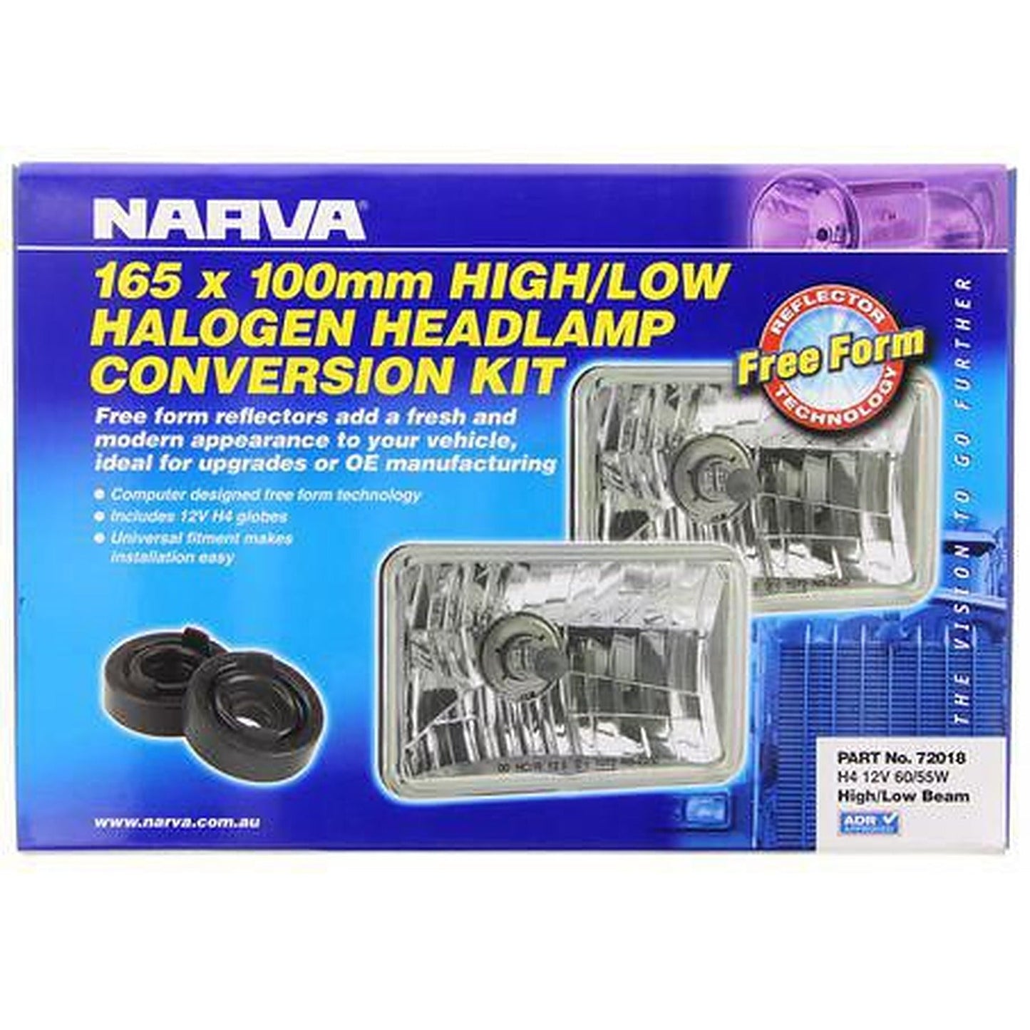 Narva Semi Sealed Beam Rectangle 165x100mm H4 60/55W Kit 72018
