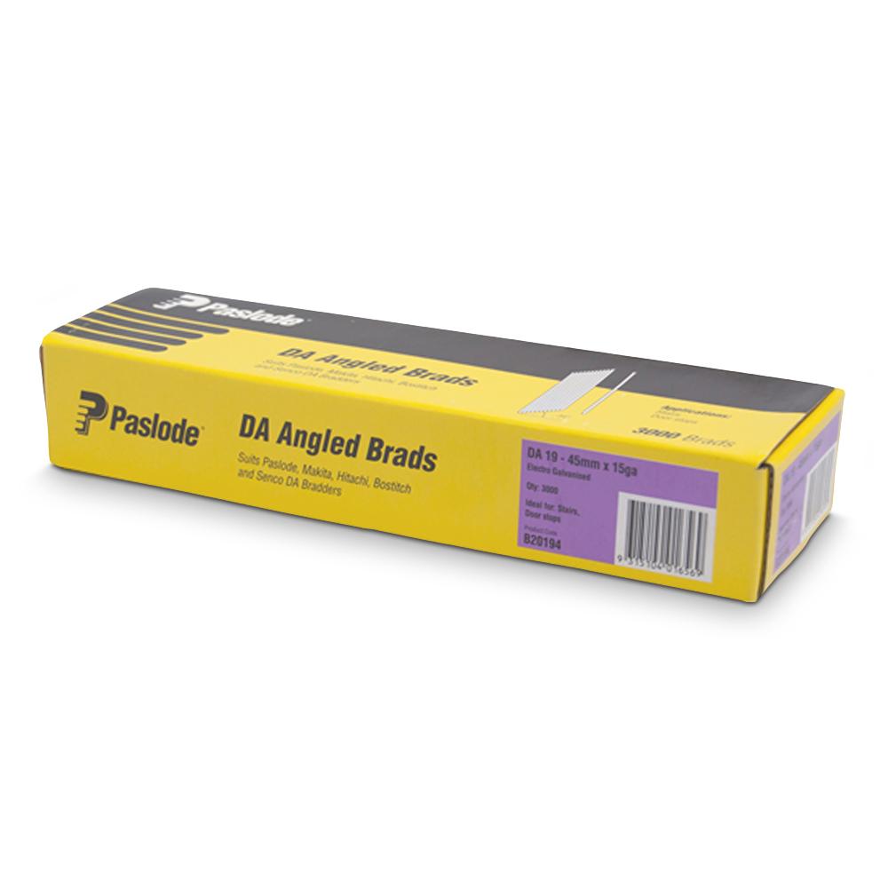Paslode B20194 3000-Pack DA19 45mm 15 Gauge Electro Galvanised Brad Nails