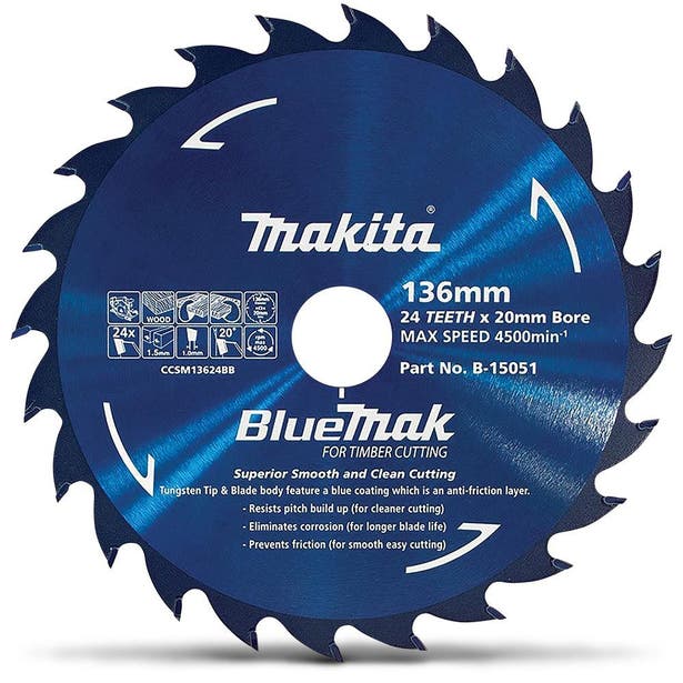 MAKITA 136mm 24T TCT Circular Saw Blade for Wood Cutting Cordless Saws - BLUEMAK B-15051