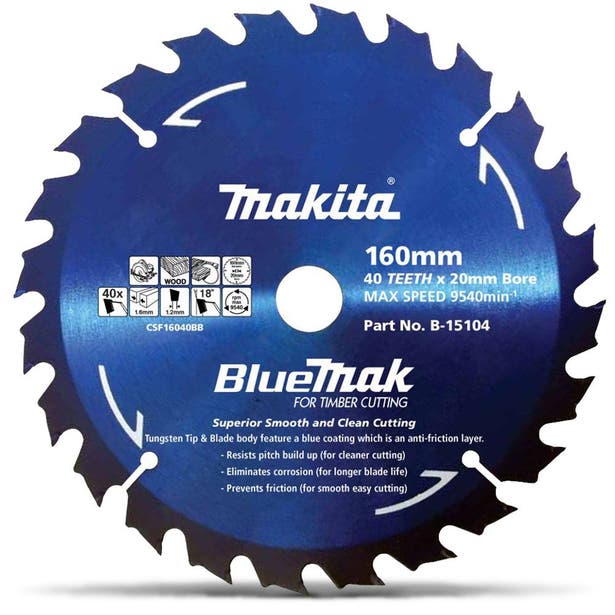 MAKITA 160mm 40T TCT Circular Saw Blade for Wood Cutting - BLUEMAK B-15104