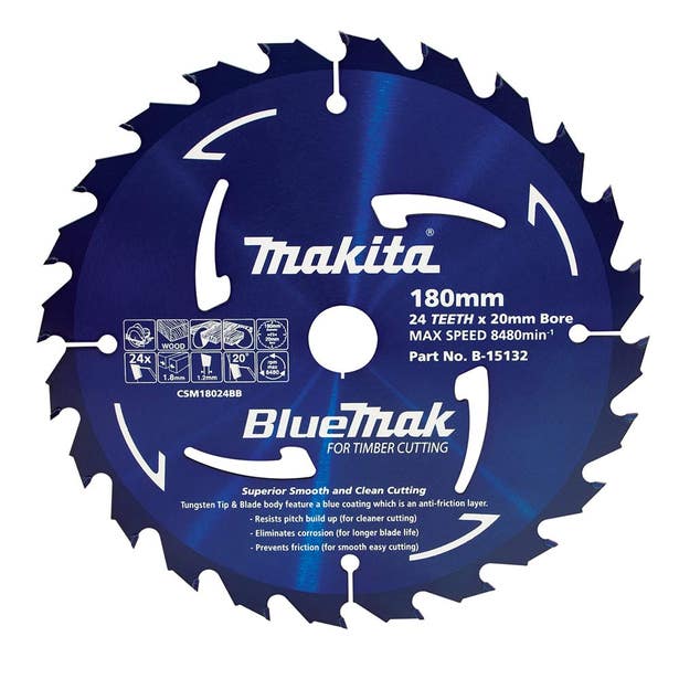 MAKITA 180mm x 20mm x 24T Bluemak TCT Saw Blade B-15132