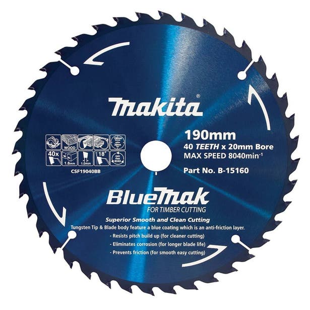 MAKITA 190mm 40T TCT Circular Saw Blade for Wood Cutting - BLUEMAK B-15160