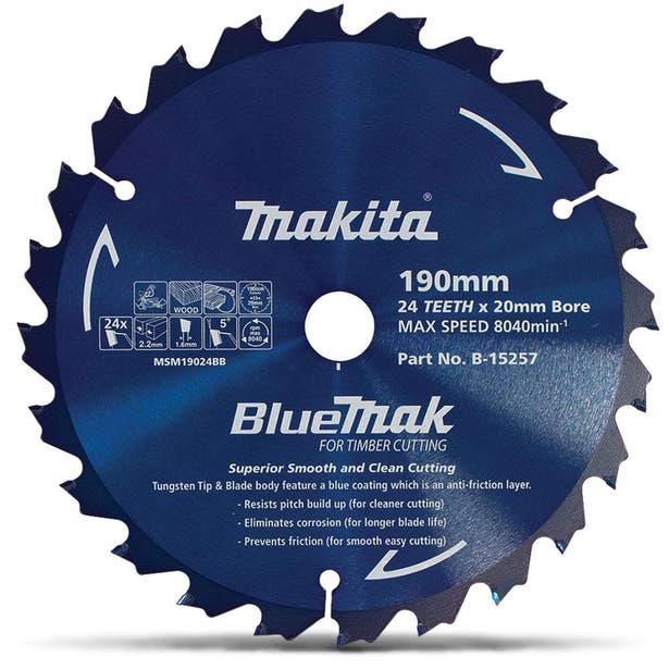 MAKITA 190mm 24T TCT Circular Saw Blade for Wood Cutting Mitre Saws - BLUEMAK B-15257