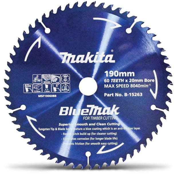 MAKITA 190mm 60T TCT Circular Saw Blade for Wood Cutting - Mitre Saws - BLUEMAK B-15263