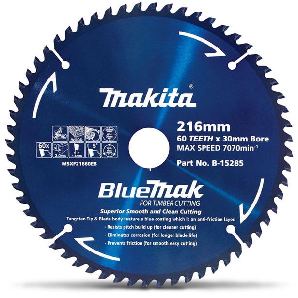 MAKITA 216mm 60T TCT Circular Saw Blade for Wood Cutting Mitre Saws - BLUEMAK B-15285