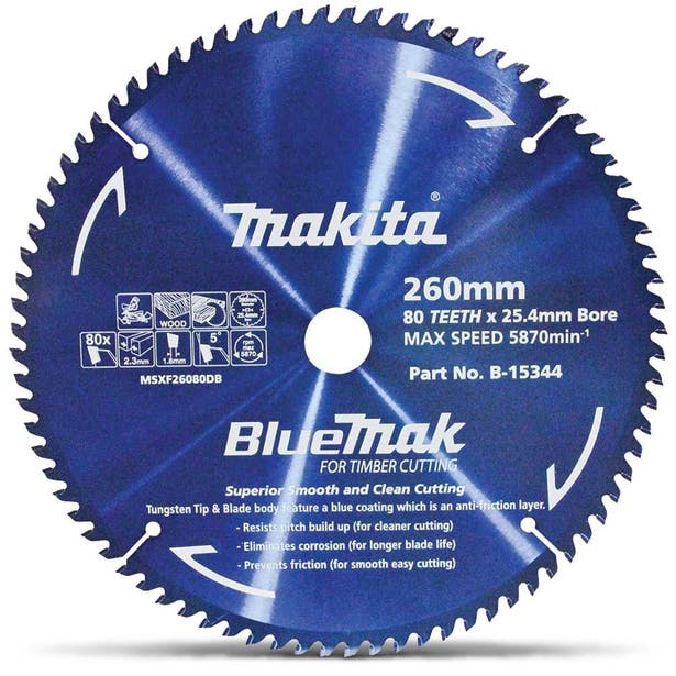 MAKITA 260mm 80T TCT Circular Saw Blade for Wood Cutting Mitre Saws - BLUEMAK B-15344