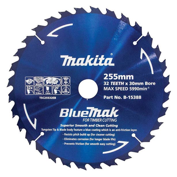 MAKITA 255mm 32T TCT Circular Saw Blade for Wood Cutting  Table Saws - BLUEMAK B-15388