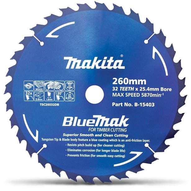 MAKITA 260mm 32T TCT Circular Saw Blade for Wood Cutting Table Saws - BLUEMAK B-15403