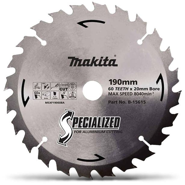MAKITA 190mm 60T TCT Circular Saw Blade for Aluminium Cutting - Mitre Saws - SPECIALIZED B-15615