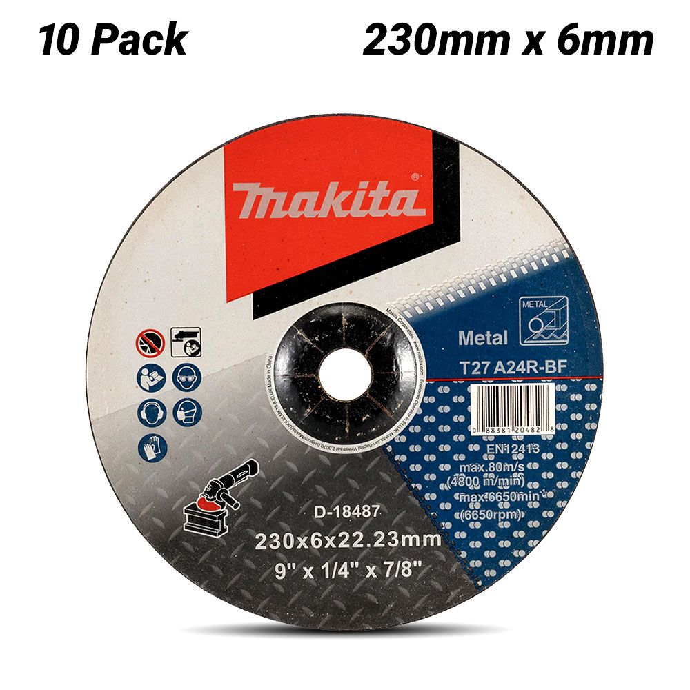 Makita D-18487-10 10-Pack 230mm x 6mm x 22mm D/C Metal Grinding Disc