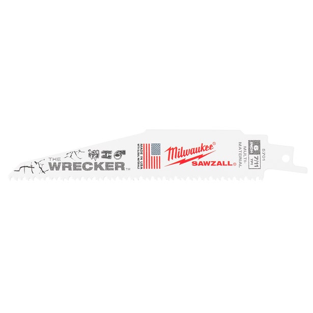 MILWAUKEE 150mm 7/11TPI Bi-Metal Reciprocating Saw Blade for Wood & Metal Demolition - THE WRECKER - 5 Piece 48005701