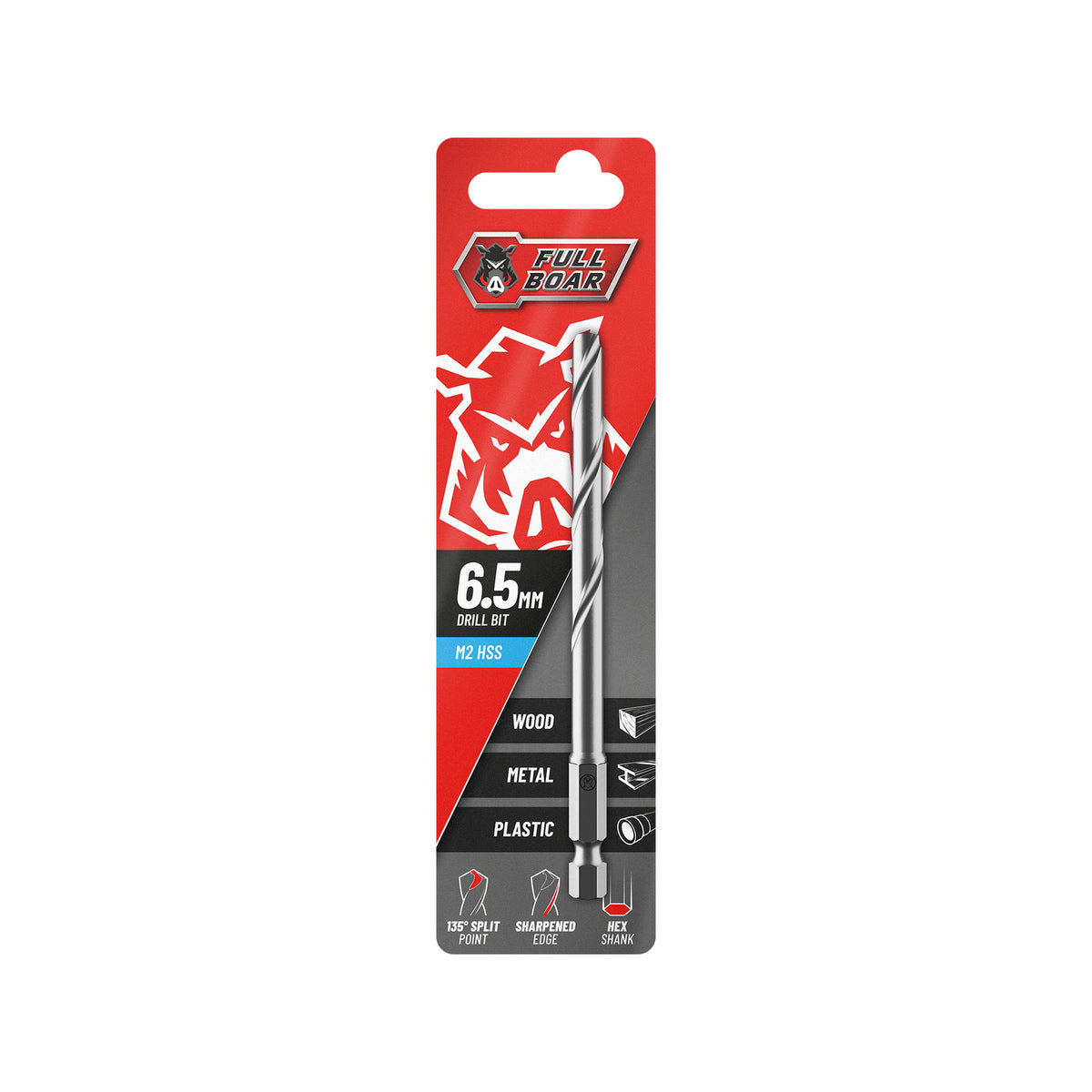 Full Boar 6.5mm Hex Shank M2 HSS Drill Bit
