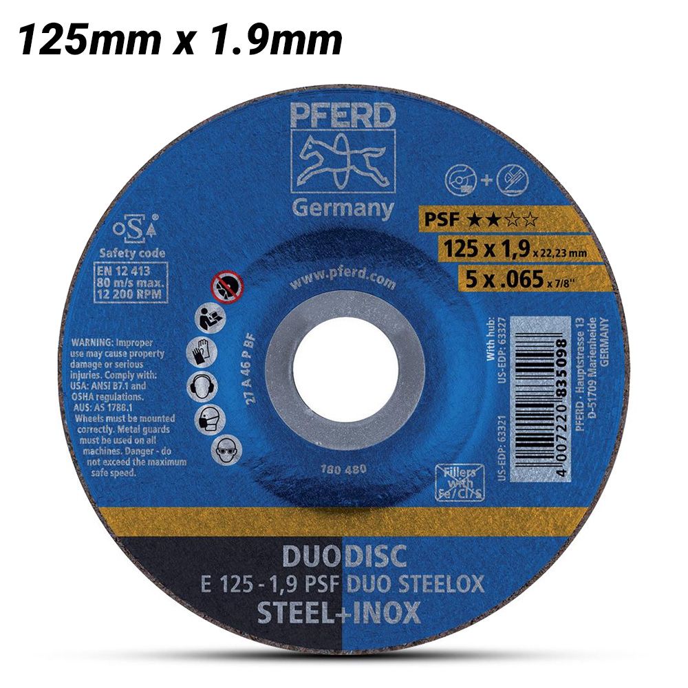 PFERD 62012630 125mm (5") 1.9mm DUODISC 2-In-1 Cut-Off & Grind Wheel Inox / Steel