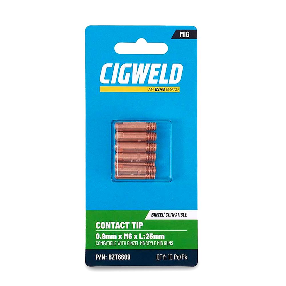 Cigweld BZT6609 10-Pack 0.9mm x M6 x L:25mm Contact Tip