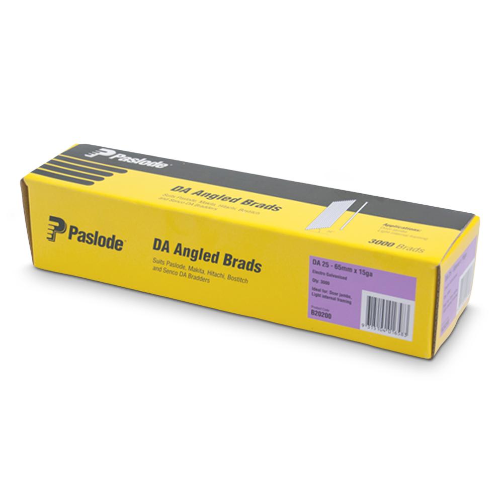 Paslode B20200 3000-Pack DA25 65mm 15 Gauge Electro Galvanised Brad Nails