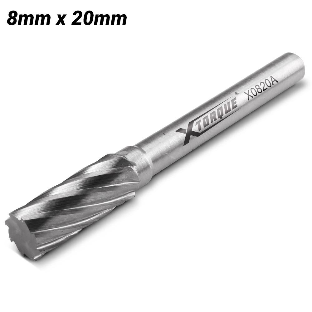 Xtorque X0820A 8mm x 20mm 1/4" Shank Tungsten Carbide Cylindrical Plain End Non-Ferrous Aluminium Burr