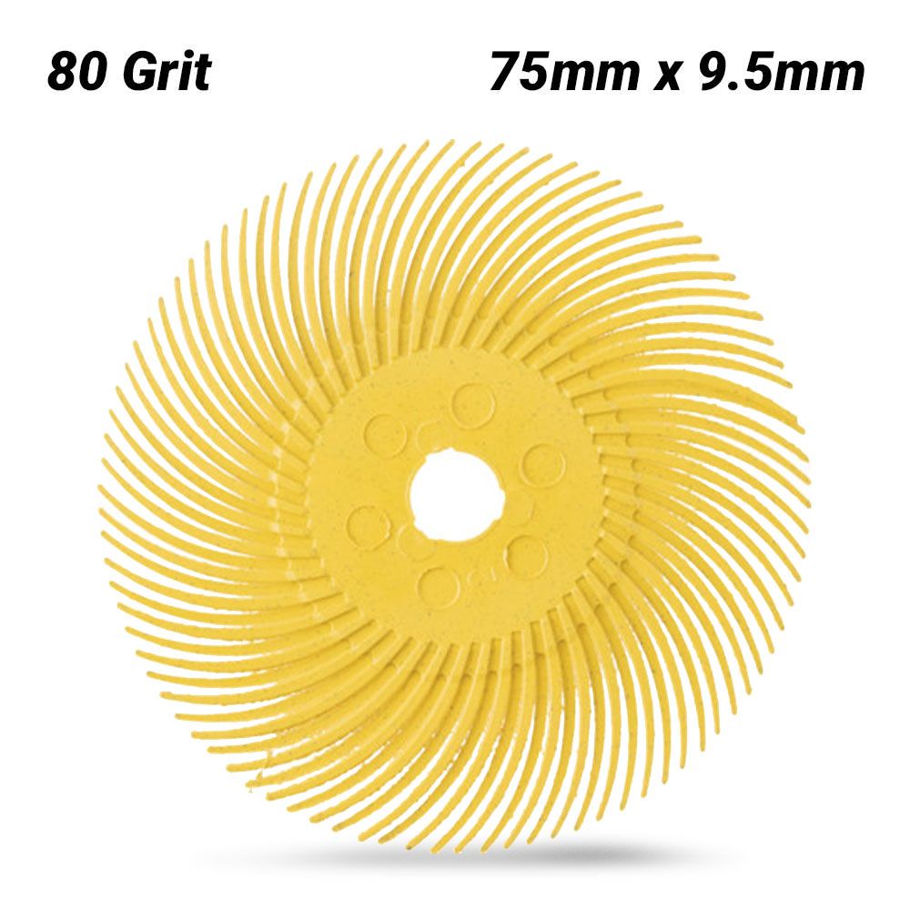 3M 61500176070 75mm x 9.5mm Scotch-Brite 80 Grit Curved Radial Bristle Disc
