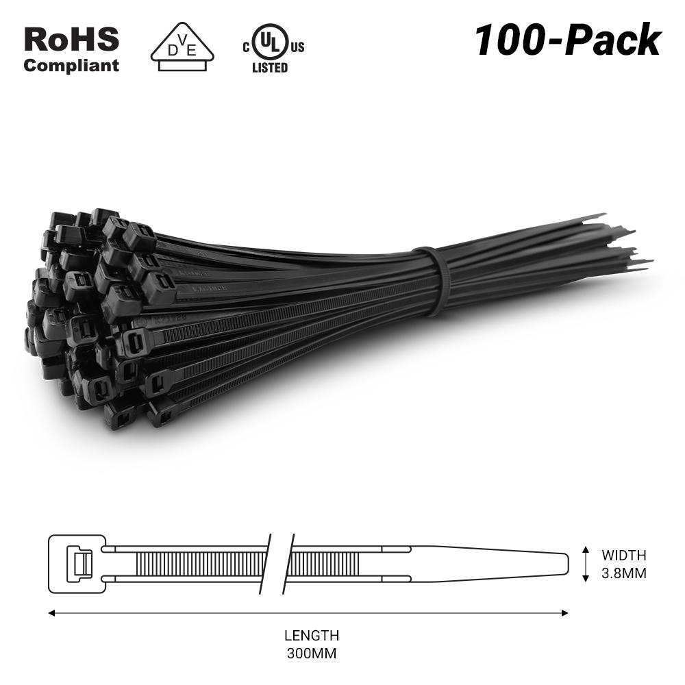 Fixed Fasteners FBCT300 100-Pack 300mm x 4.8mm Black UV Resistant Nylon Cable Tie