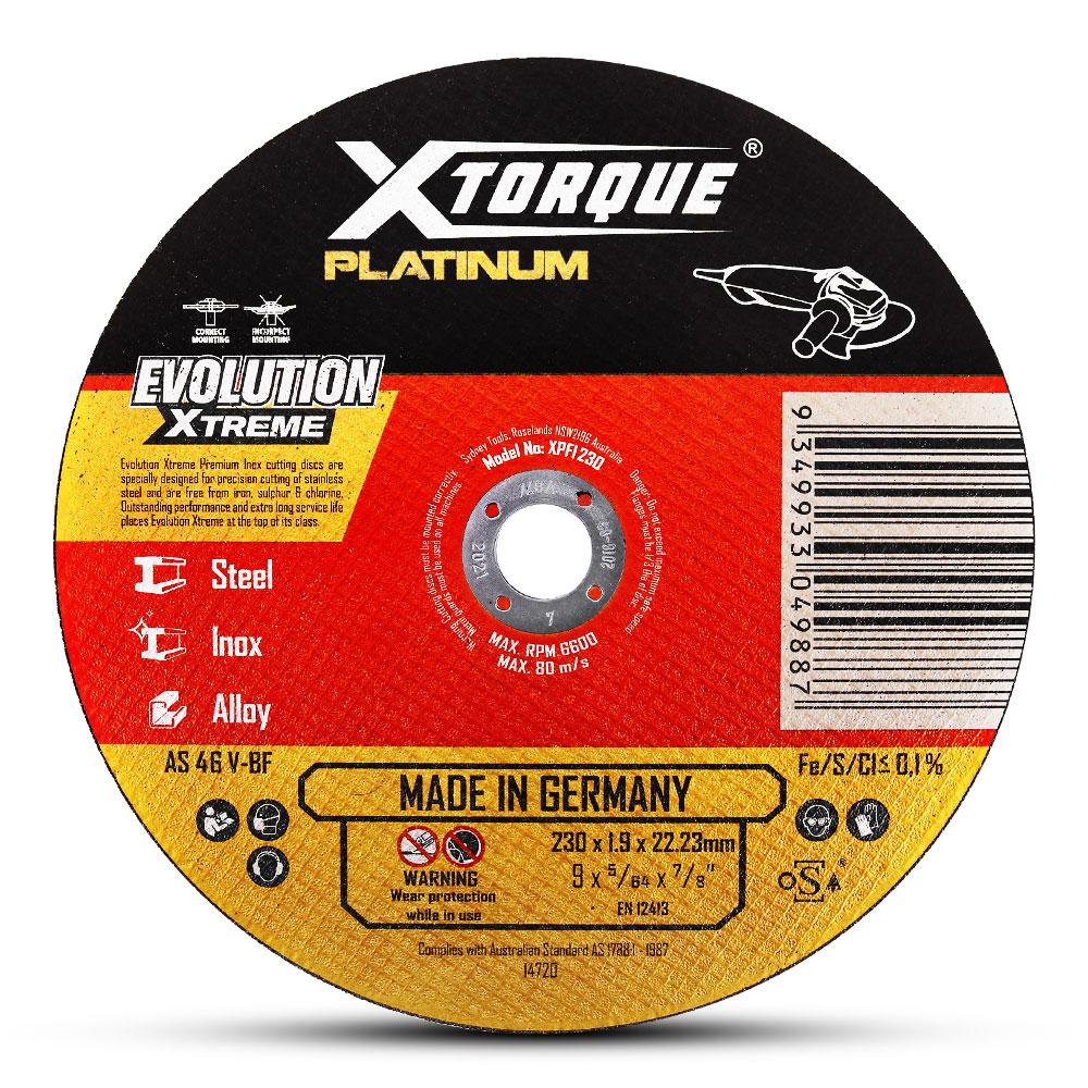 Xtorque XPFI230 Platinum 230mm (9") 1.9mm Flat Center Platinum Inox Cutting Disc - MADE IN GERMANY