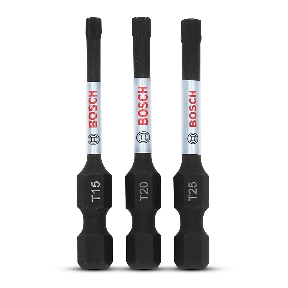 Bosch T15, T20, T25 2 3PK (2.610.050.955) 3pce T15, T20, T25 1/4" x 50mm Impact Tough Screwdriver Bit Set