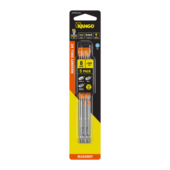 Kango 8 x 150mm 1/4" Masonry Drill Bit - 5 Pack