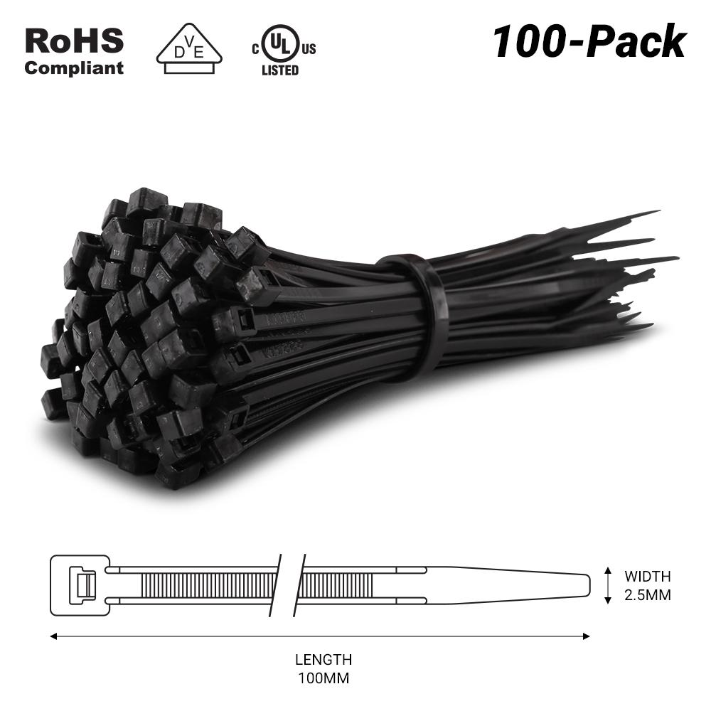 Fixed Fasteners FBCT100 100-Pack 100mm x 2.5mm Black UV Resistant Nylon Cable Tie