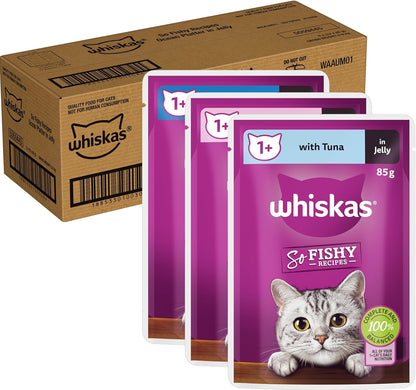 Whiskas So Fishy Recipes 85g 1+ Years Ocean Platter in Jelly Wet Cat Food - 60 Pouches