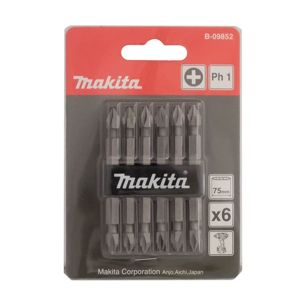 MAKITA PH1 x 75mm Double Ended Screwdriver Bit - 6 Piece B09852